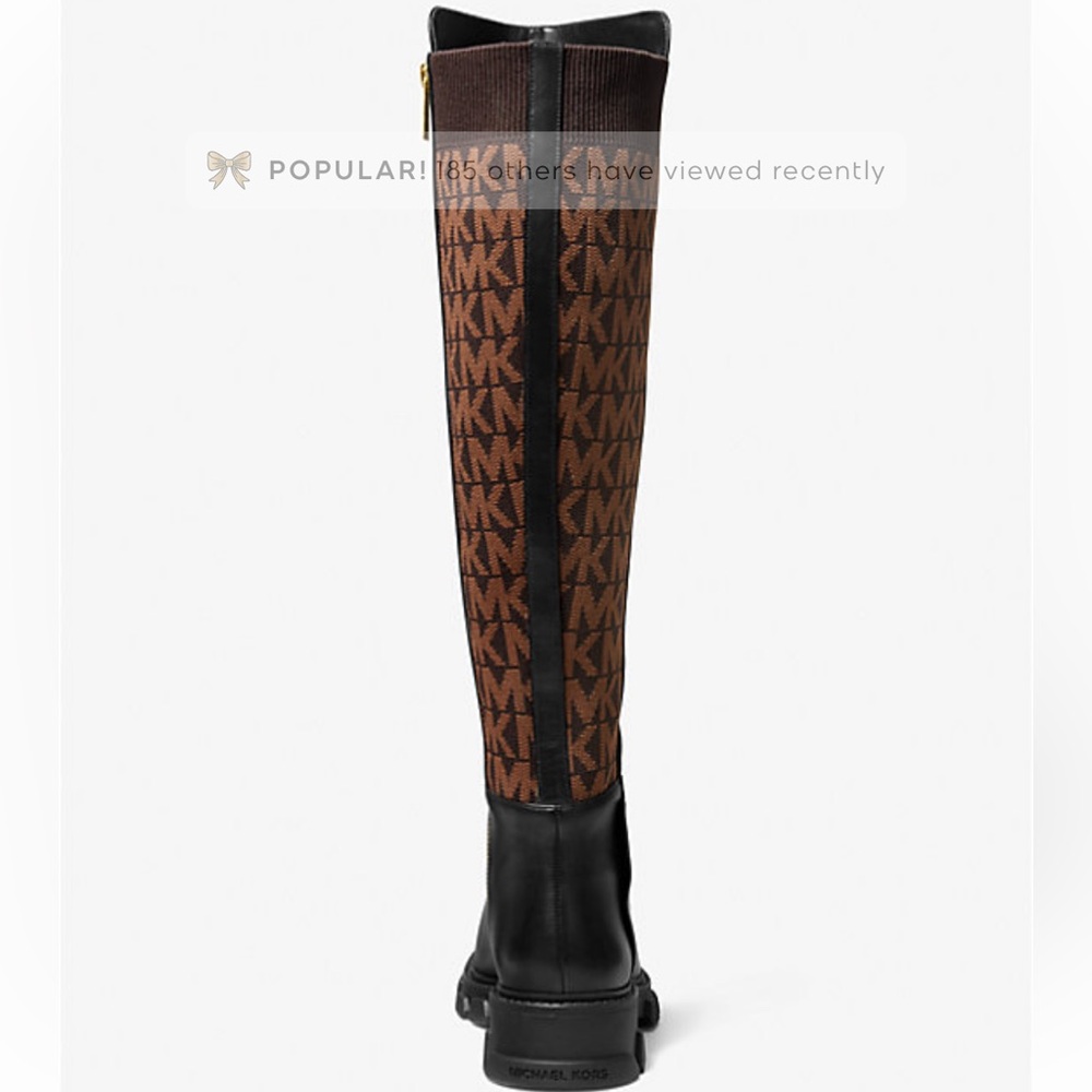 NWOB Ridley Leather and Logo Jacquard Knee Boot - Picture 3 of 8